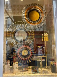 Edible paint arranged in a window display